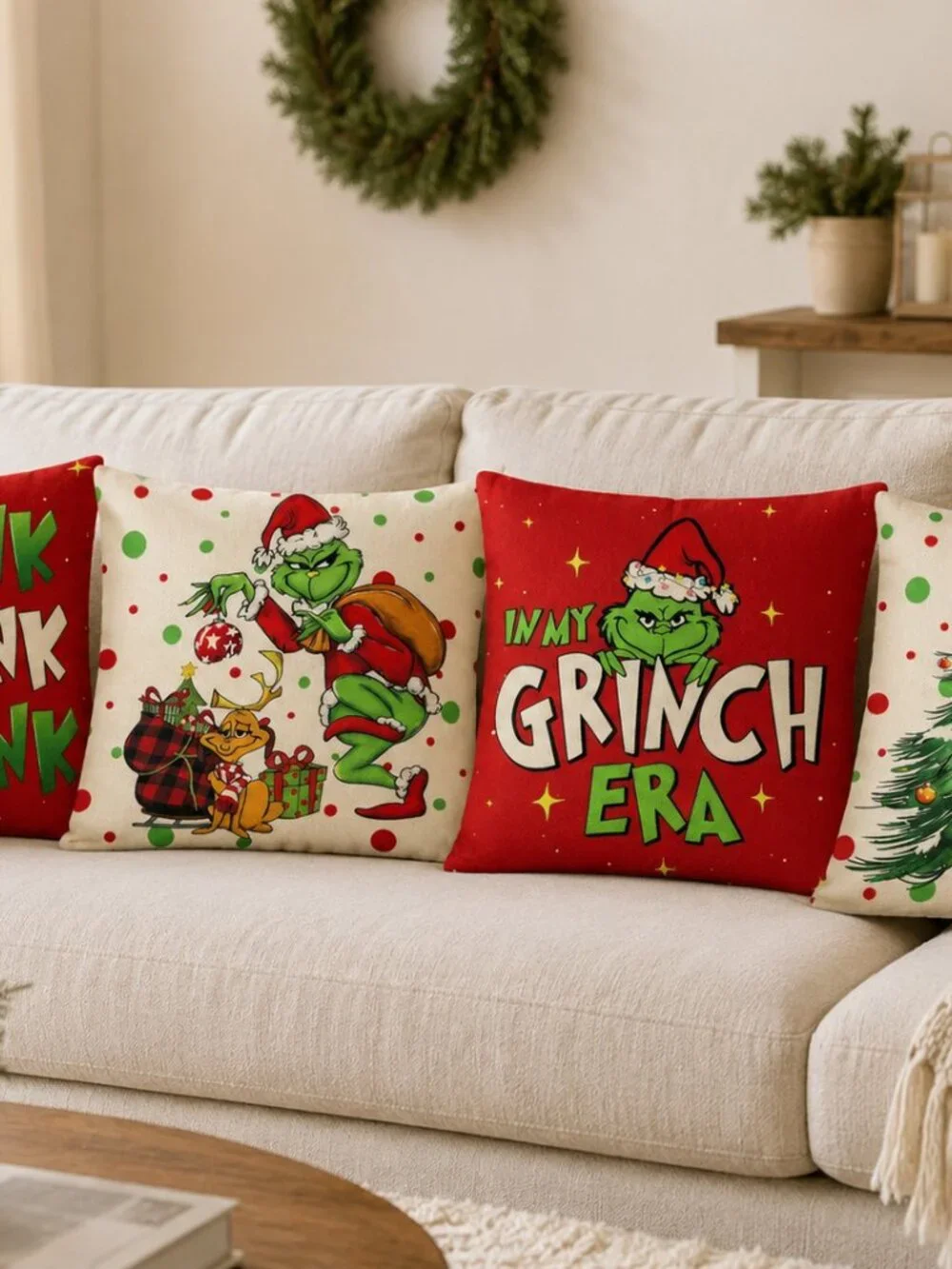 Grinch Christmas Pillow Covers Set of 4 18x18 Holiday Throw Cushion Covers